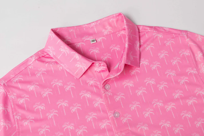 Pink Coconut Tree Polo Shirt - Antimicrobial Quick Dry Slim Fit for Men