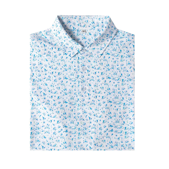 Blue Splatter Polo Shirt - Antimicrobial Quick Dry Slim Fit for Men