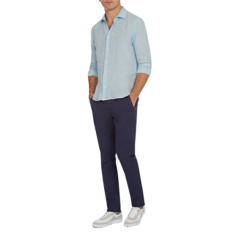 Casual Summer Plain Color Tailored Fit Cotton Linen Long Sleeve Boxy Button Shirt for Men