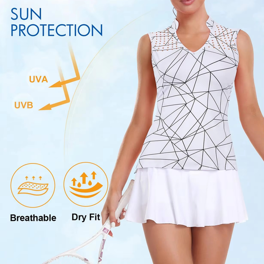 Custom-made sleeveless sport and fitness women's quick-drying and lightweight clothing, geometric small V-neck golf and tennis polo shirts