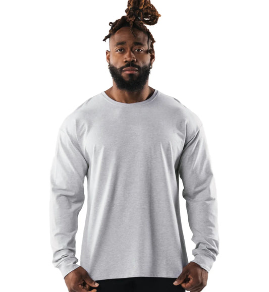 Bulk Custom Men's Loose Long Sleeve Vintage Gym Fitness T-Shirt Quick-Drying Sports Training Top for Running Quick Dry Blank Design with Logo Embroidery - Manufacturer Qiandao