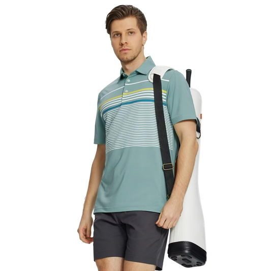 Custom Logo Spandex Polyester Moisture Wicking Dry Fit Lightweight Performance Striped Print Golf Polo Tshirts for Men