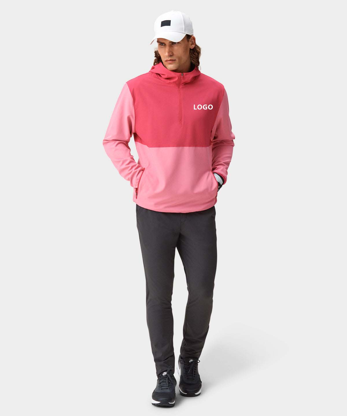 Custom Logo Casual Pink Golf Performance Long Sleeve Lightweight 1/4 Quarter Zip Collar Hoodie Pullovers Sweatshirts for Men