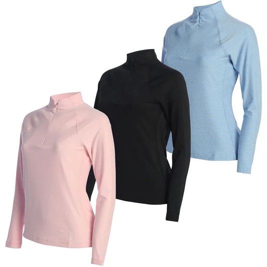 Bulk Custom OEM Custom High Quality Embroidered Long Sleeve Quick Drying Plain 1/4 Zipper Half Chest Golf Pullover for Women with Logo Embroidery - Manufacturer Qiandao