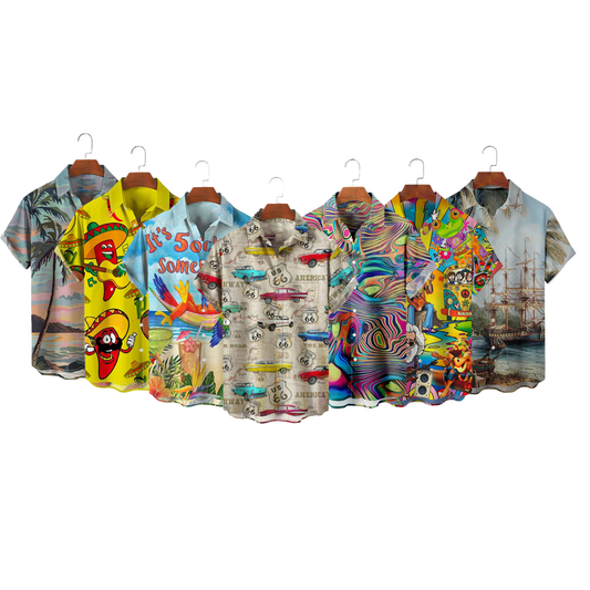 Custom logo Vintage Casual 100% Silk Sublimation Beach Summer Hawaiian Button up Short-sleeved Men's Shirts Cotton Linen Shirt