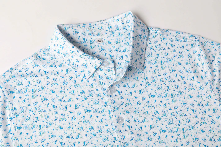 Blue Splatter Polo Shirt - Antimicrobial Quick Dry Slim Fit for Men