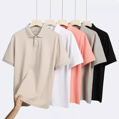Custom Logo Summer Casual Loose Solid Short Sleeve Breathable 100% Cotton T-shirts Tops Mens Polo Shirt