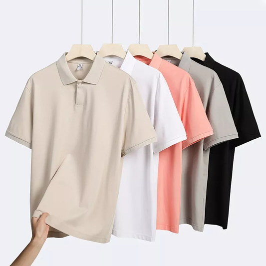 Custom Logo Summer Casual Loose Solid Short Sleeve Breathable 100% Cotton T-shirts Tops Mens Polo Shirt