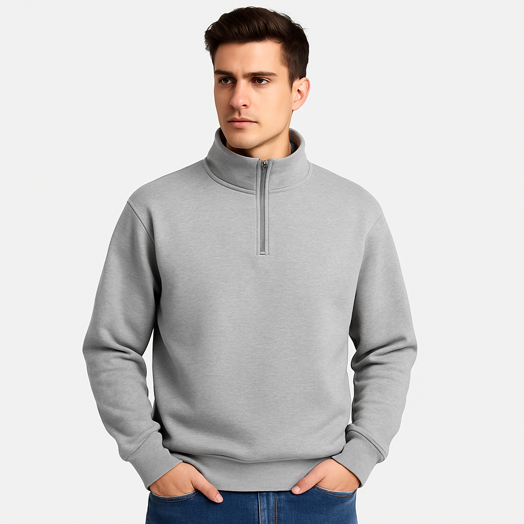 Men's High Quality Custom Cotton Half Zip Neck Crew Sweatshirt Fashion Embroidery Stand Collar Jumper Loose Fit Winter Style