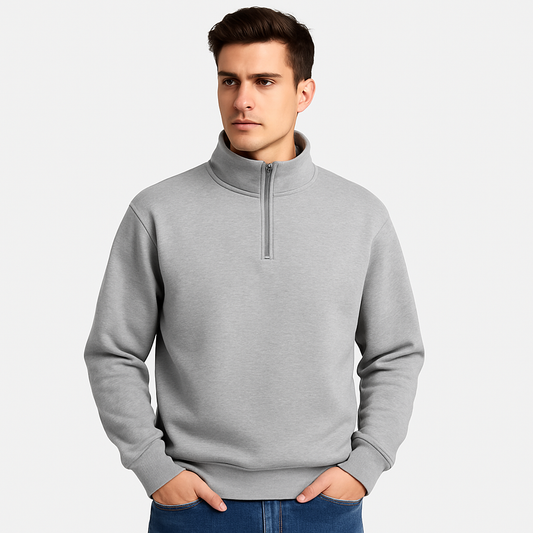 Men's High Quality Custom Cotton Half Zip Neck Crew Sweatshirt Fashion Embroidery Stand Collar Jumper Loose Fit Winter Style