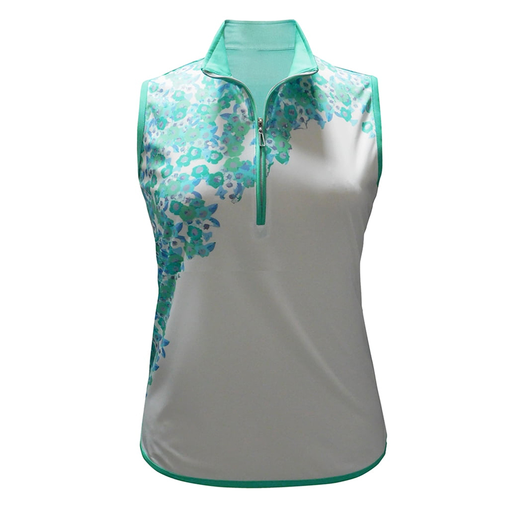 OEM customized women's sleeveless vintage floral printed golf jerseys, 1/4 zip pullovers, quarter-zip pullovers, women's sportswear