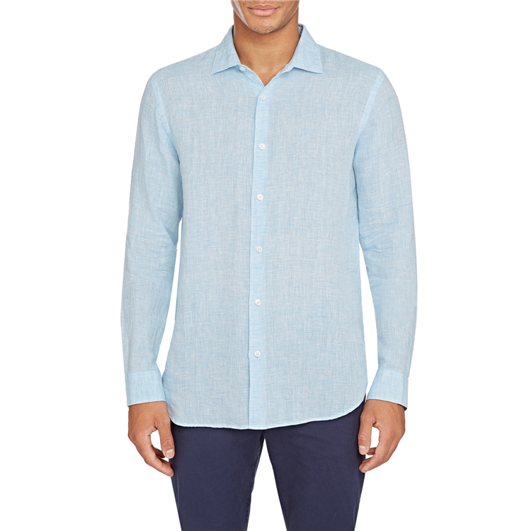 Casual Summer Plain Color Tailored Fit Cotton Linen Long Sleeve Boxy Button Shirt for Men
