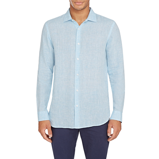 Casual Summer Plain Color Tailored Fit Cotton Linen Long Sleeve Boxy Button Shirt for Men