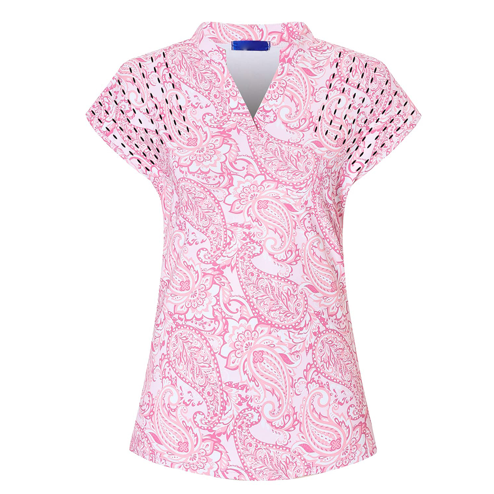 Supplier-customized logo, figure-hugging milk silk V-neck polo shirts with digital printing, suitable for golf T-shirts