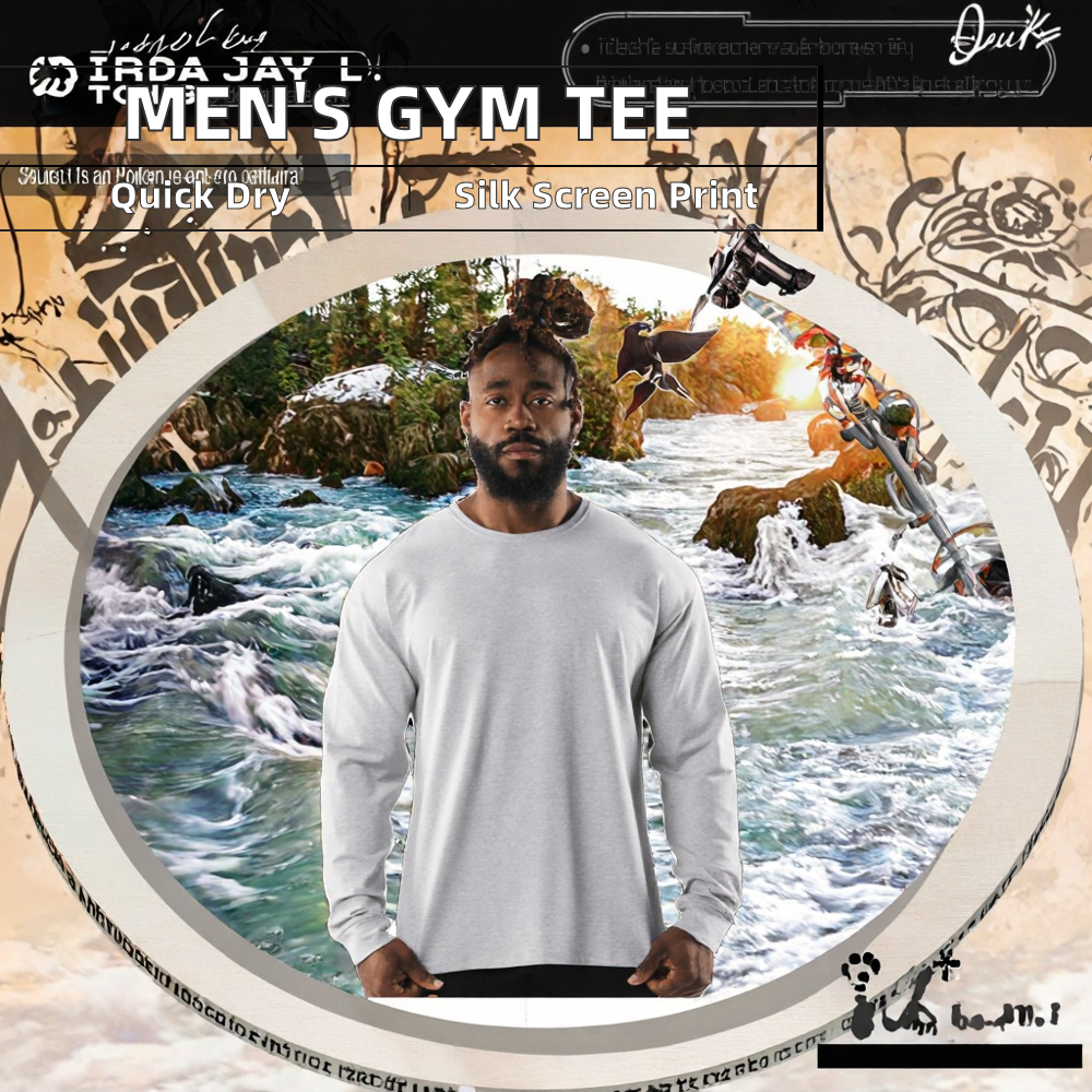 Men's Loose Long Sleeve Vintage Gym Fitness T-Shirt Quick-Drying Sports Training Top for Running Quick Dry Blank Design
