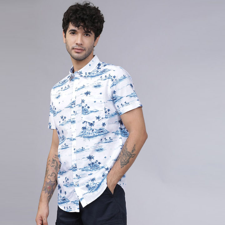 Custom Logo Design Men's Hawaiian Shirt Short Sleeves Coconut Printed Button Down Summer Beach Casual Shirts