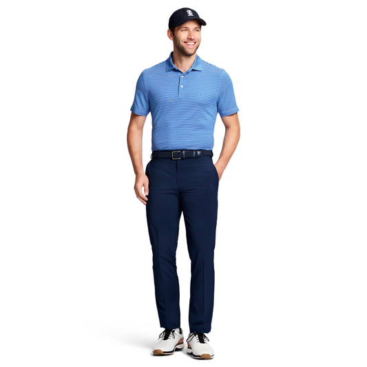 Men's casual golf swing pants, made of 94% polyester and 6% spandex, with a mid-rise waist, button and zipper closure, straight tube design, flat front, and offering OEM services