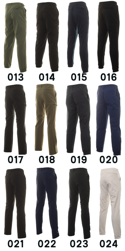 Custom-made tapered black golf pants made of 88% recycled polyester fiber and 12% spandex, with wrinkle-resistant and quick-drying functions