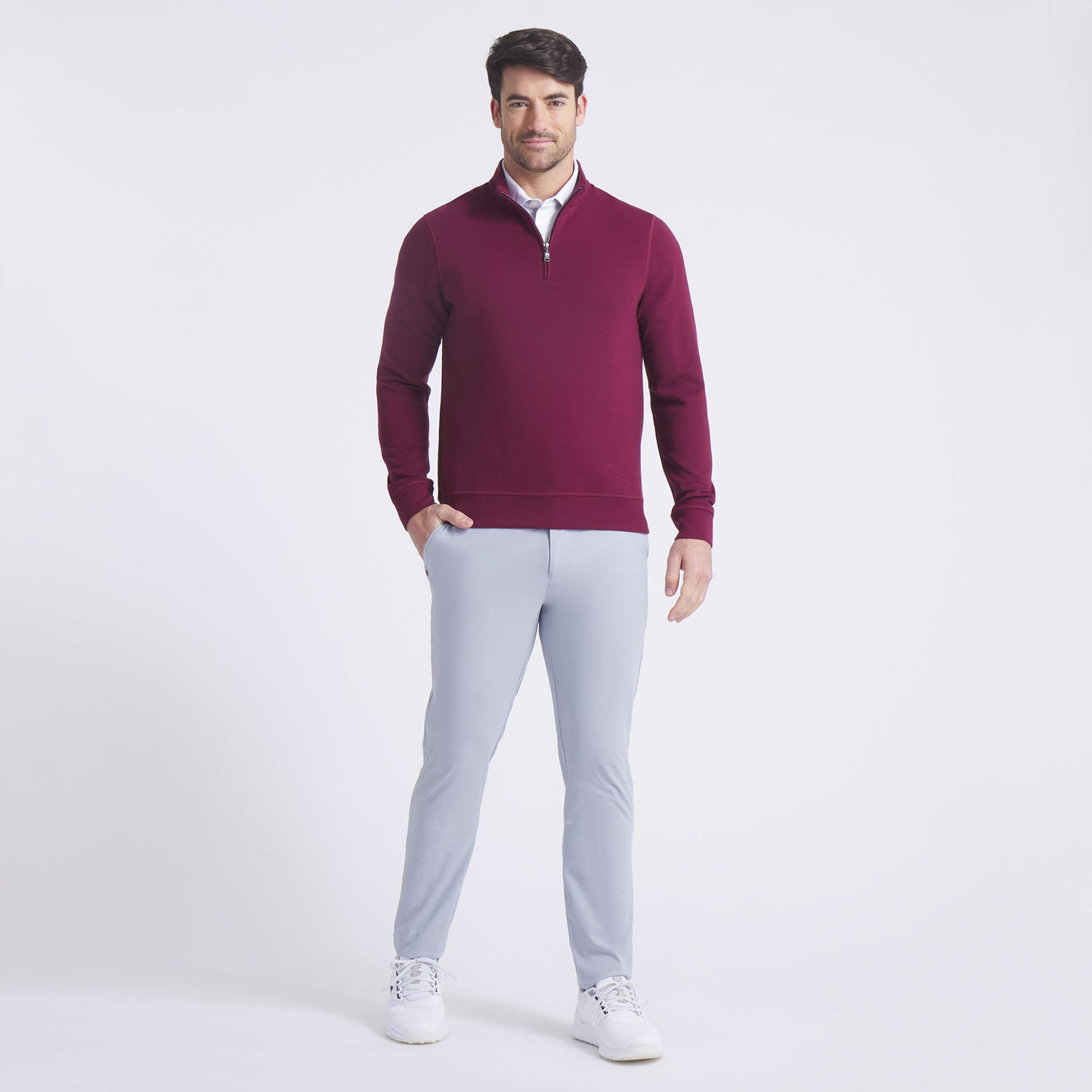 Custom Spandex Polyester Men Lightweight Ruby Shimmer 1/4 Zip Pullover Golf Athletic Quarter Zip Sweatshirt