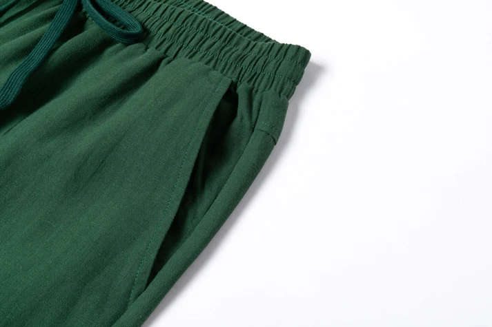 Vintage Green Linen Drawstring Cropped Pants