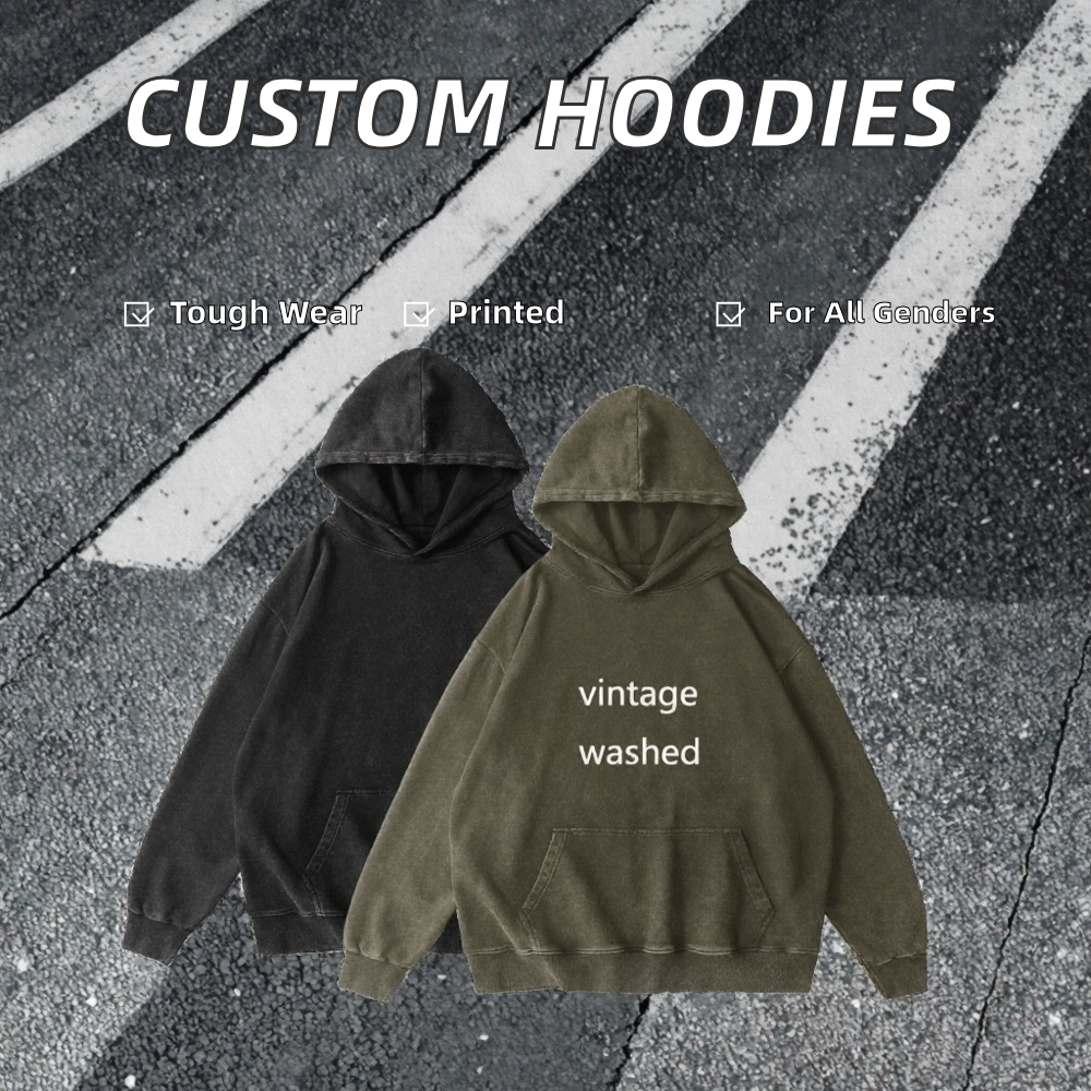Custom High Quality Jersey 100% Cotton Denim Lightweight Anti-Shrink Screen Printed Mens Vintage Acid Wash Hoodie