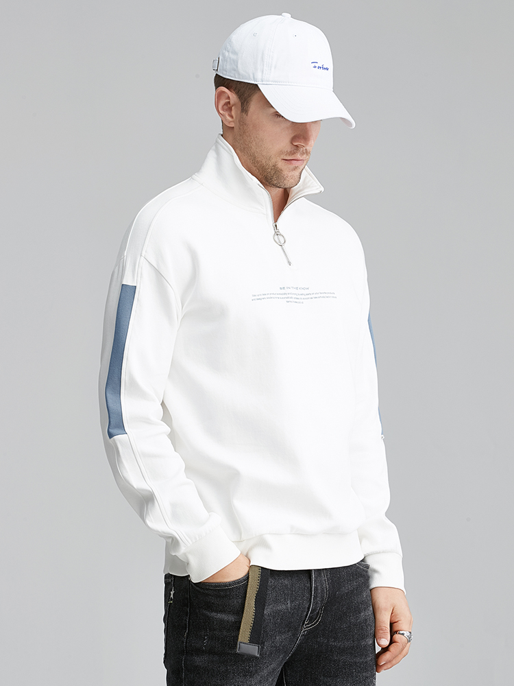 Custom Logo Print Letter Cotton Fashion Casual Loose Oversize Plus Size Color Block Sweatshirt Quarter 1/4 Zip Men Pullover