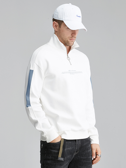 Custom Logo Print Letter Cotton Fashion Casual Loose Oversize Plus Size Color Block Sweatshirt Quarter 1/4 Zip Men Pullover