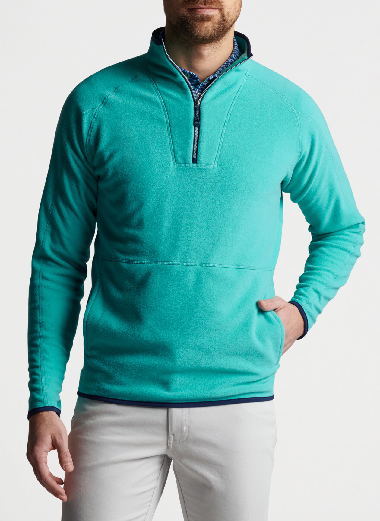 Custom Logo Green High Elasticity Half Quarter 1/4 Zip Neck 100% Polyester Sherpa Teddy Fleece Men's Golf Pullover Sweatshirt