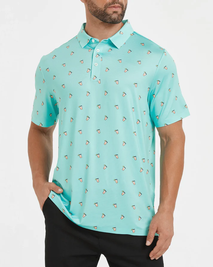 Men's Blue Golf Polo Shirt - Summer Iced Lemon Style for Ultimate Comfort