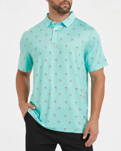 Men's Blue Golf Polo Shirt - Summer Iced Lemon Style for Ultimate Comfort