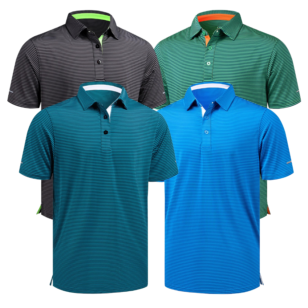 Men's Sporty Quick-Drying Golf for Polo Shirt Custom Logo Casual Stripe Print Spandex Digital for Casual Competitive Players