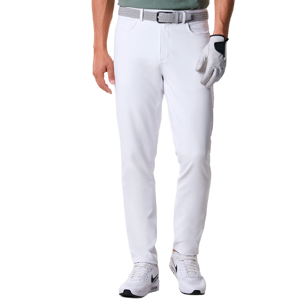 Men's classic stretch golf pants, with an elastic waist, white, slim-fitting and casual work pants made of canvas fabric, flat-front style, available for wholesale