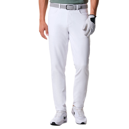 Men's classic stretch golf pants, with an elastic waist, white, slim-fitting and casual work pants made of canvas fabric, flat-front style, available for wholesale