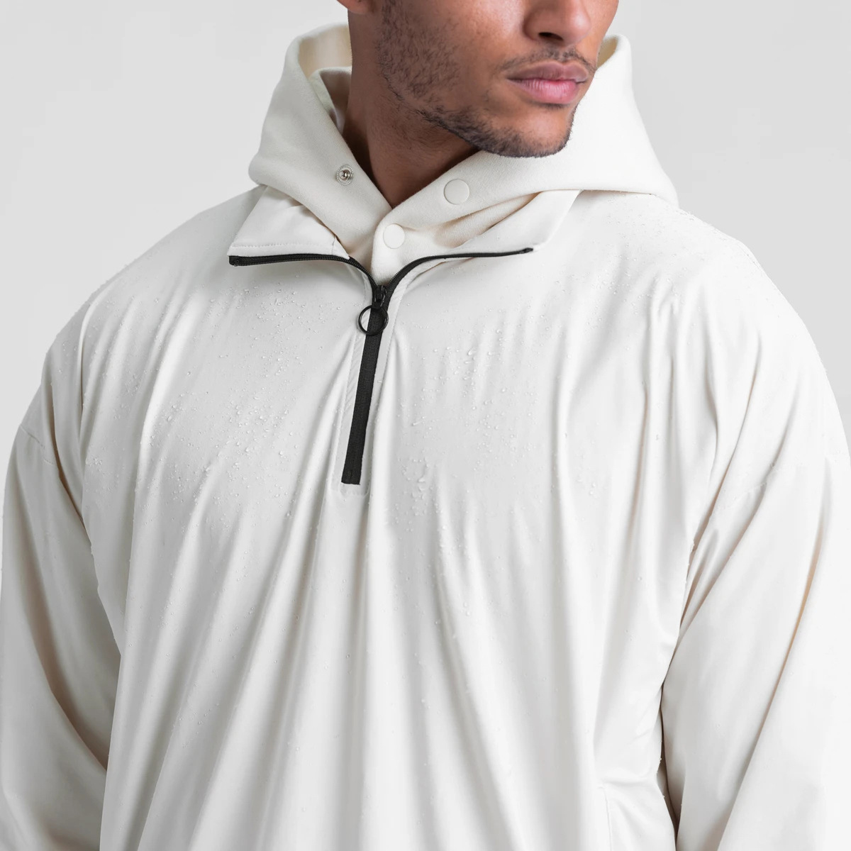 Custom Logo Men's Casual Street Wear Sport Short Waterproof Sweatshirt Adjustable 1/4 Zip Hem Drawstring XS Plain Dyed Print