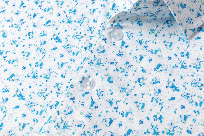 Blue Splatter Polo Shirt - Antimicrobial Quick Dry Slim Fit for Men