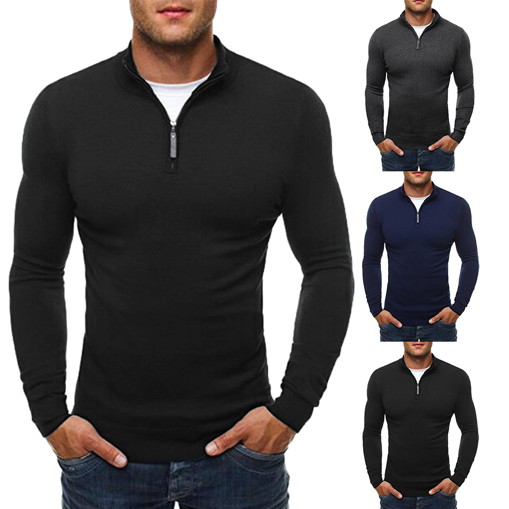 Custom Solid Color Embroidered Stand Collar Knit Quarter Zip-up Pullover Sweatshirt Autumn Digital Printing Sweatshirt