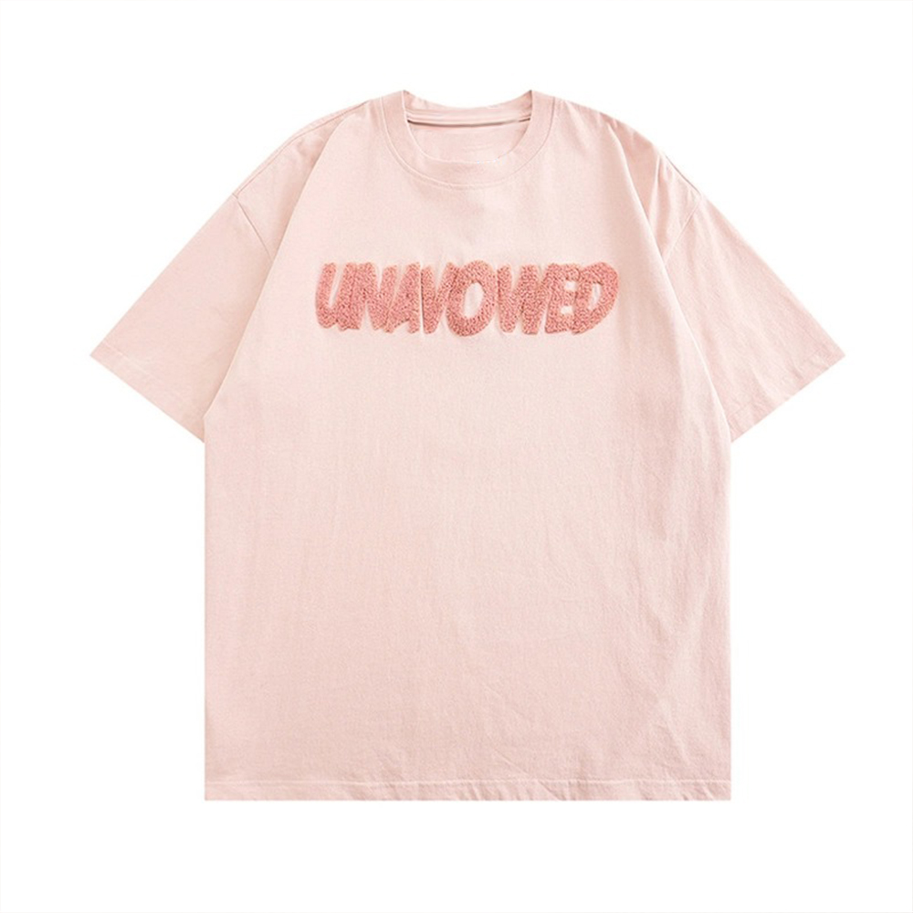 Custom Cotton Blank T Shirt Men Women Towel Embroidered Letters Short Sleeve Loose Embroidery Five Points Sleeve