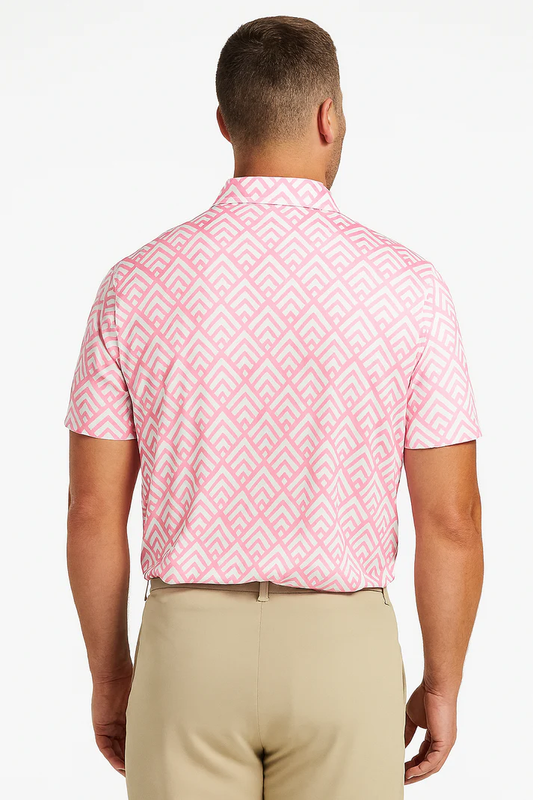 Pink Zigzag Polo Shirt - Antimicrobial Quick Dry Slim Fit for Ultimate Comfort