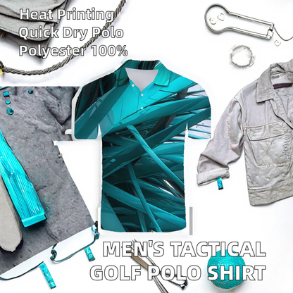 Men's Comfortable 100% Polyester Golf Poloshirt Workwear in Knitted Jersey Fabric with Tactical Print Pattern for Polo Shirts
