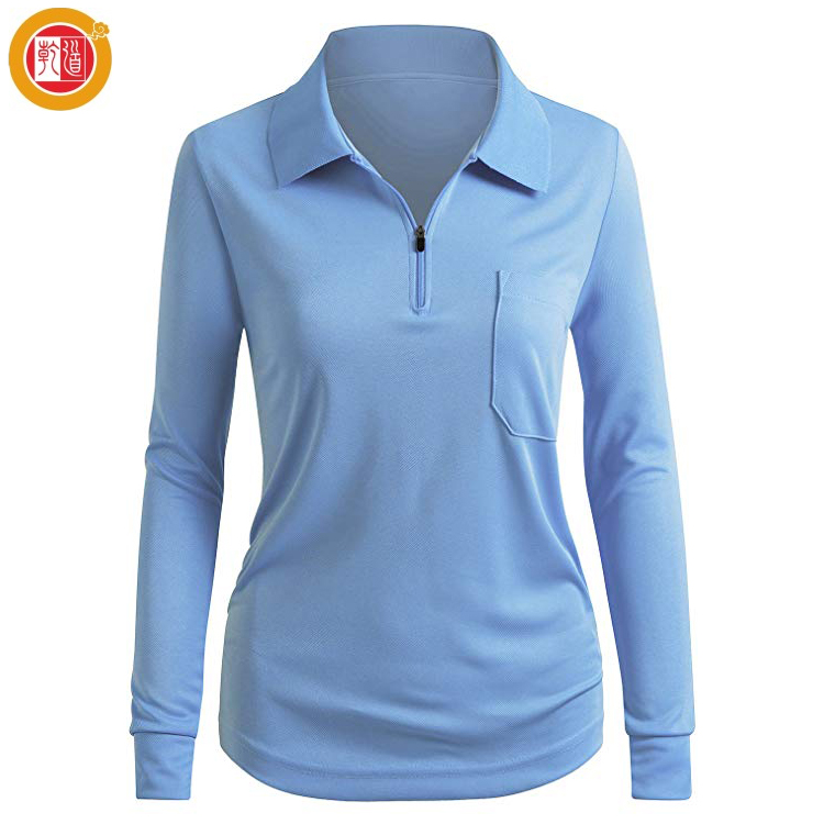 Supplier Custom logo Women's Long Sleeve Golf Clothing 100% Cotton Women's Polo Shirt Custom
