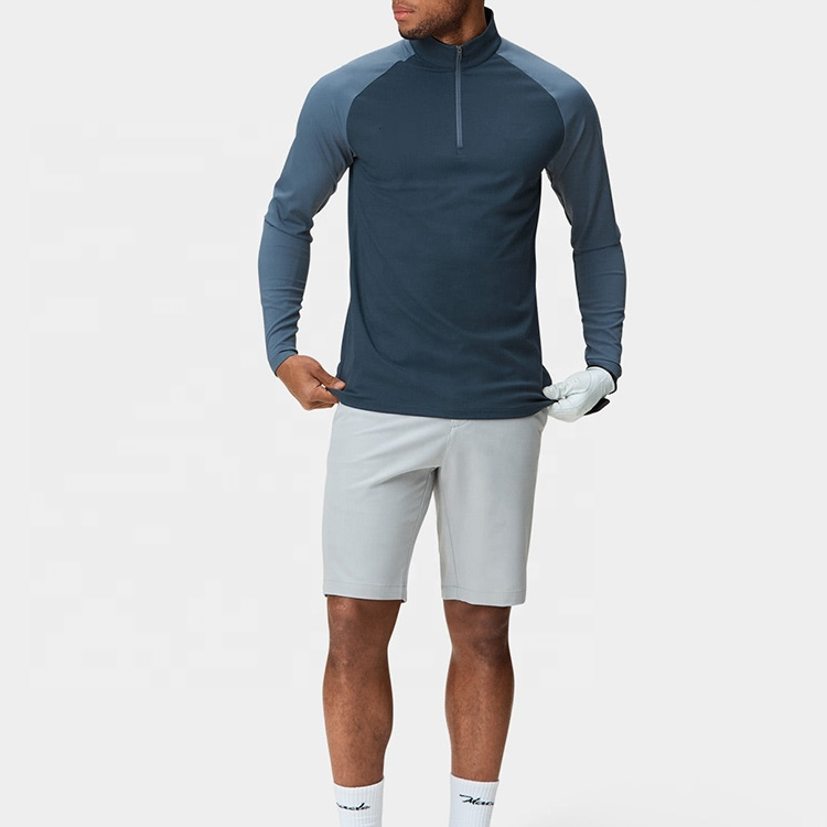 High Quality Spruce Blue Tour Quarter Zip Neck Golf Pullover Raglan Sleeves Half Zip Sweater for Men