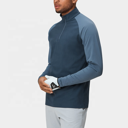 High Quality Spruce Blue Tour Quarter Zip Neck Golf Pullover Raglan Sleeves Half Zip Sweater for Men