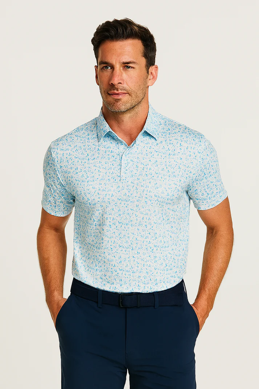 Blue Splatter Polo Shirt - Antimicrobial Quick Dry Slim Fit for Men