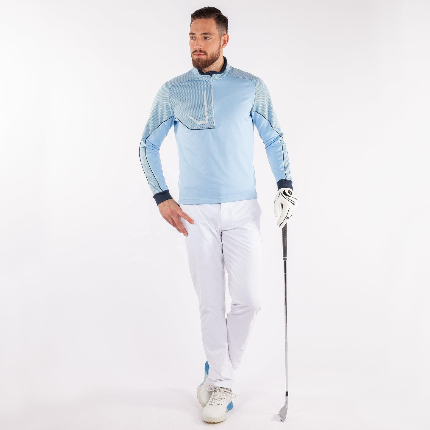 Men's Performance Half Quilted Quarter Zip Pullover Sweatshirt Long Sleeve Golf Jumpers Hoodie Custom Logo Print Quick Fabric