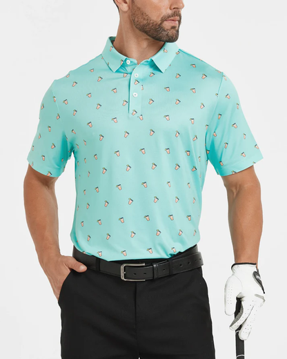 Men's Blue Golf Polo Shirt - Summer Iced Lemon Style for Ultimate Comfort
