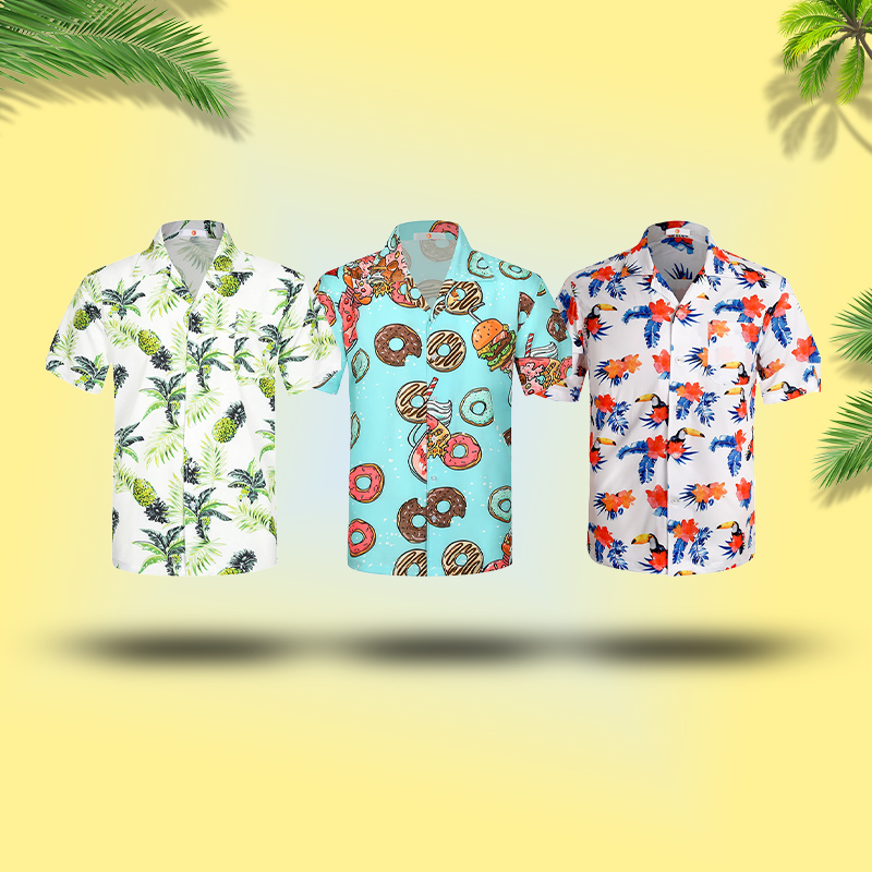 High-definition Digital Printing Custom Logo Patterns Short Sleeves Aloha Hawaiian Shirts for Men
