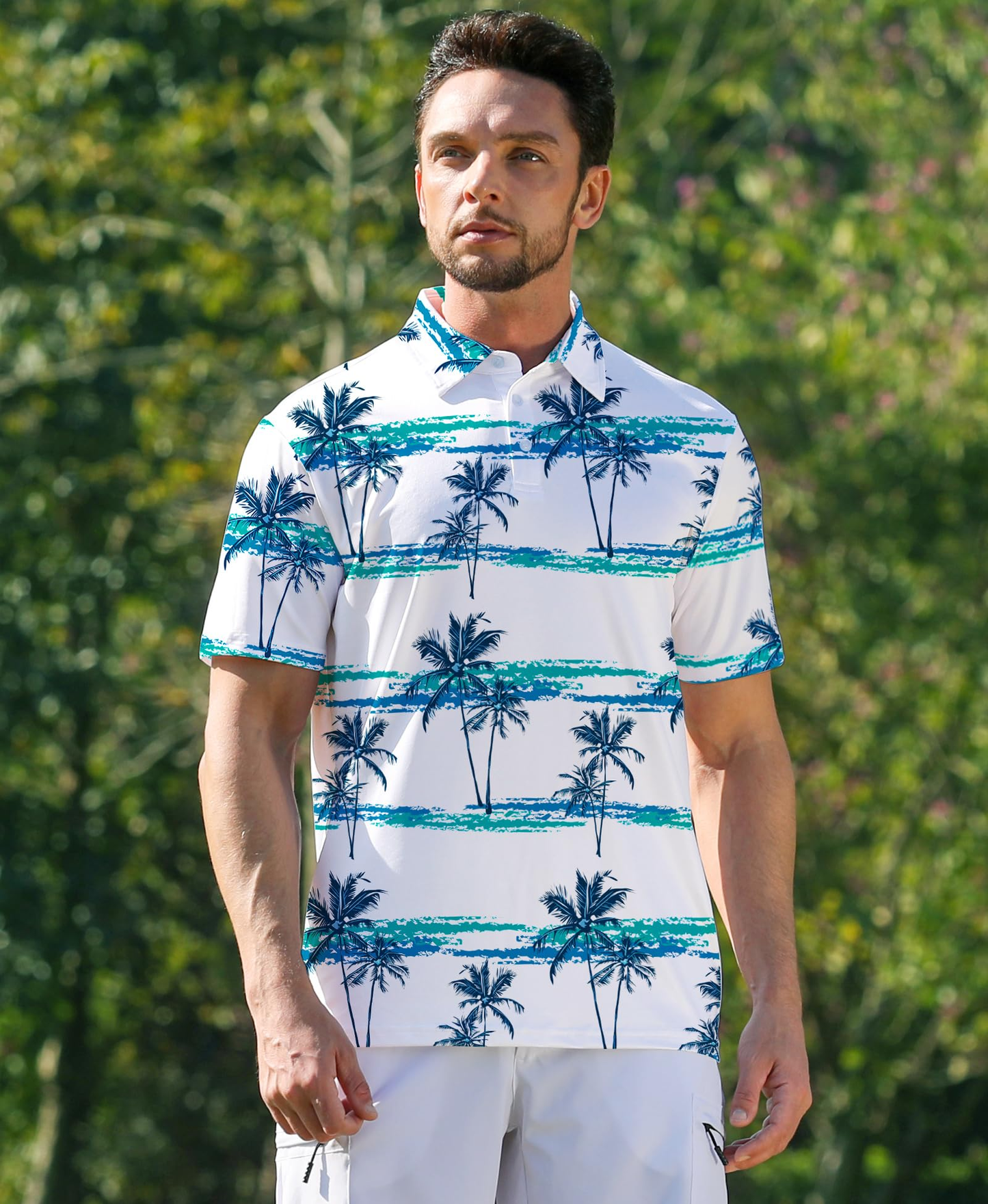 Custom Logo 12% Spandex 88% Polyester Short Sleeve Dry Fit Moisture Wicking Hawaiian Tropical Print Performance Golf Polo Shirts