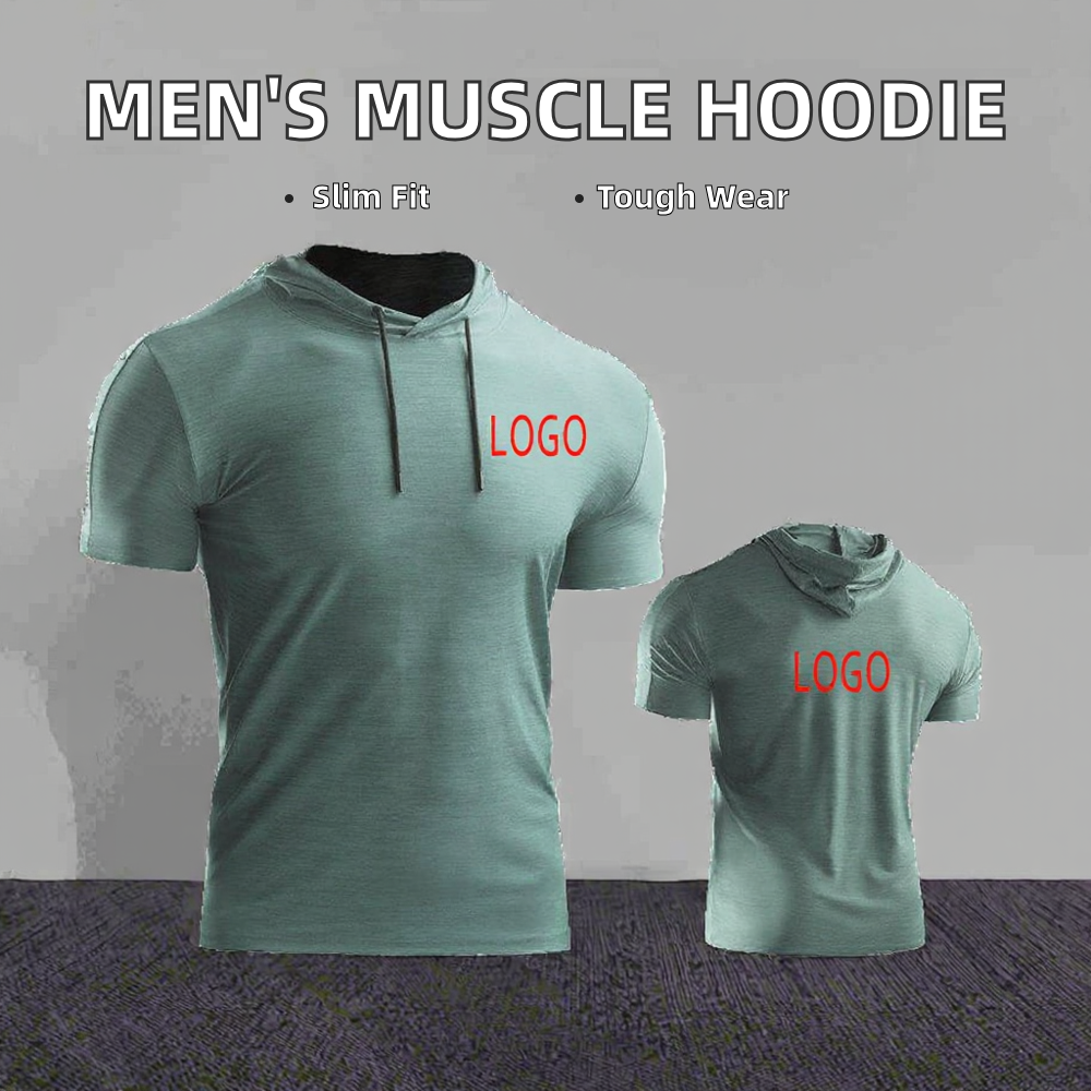 High Men's Slim Fit Gym Tops Casual Hoodie Muscle Easy Workout Fitness Running Solid Short Sleeve Pullover Sweatshirts