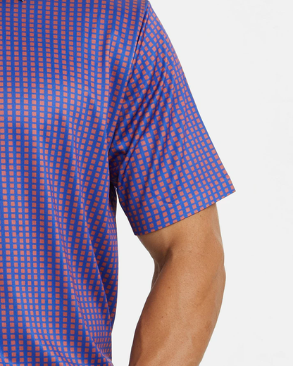 Men's Purple Golf Polo Shirt with Stylish Square Pattern - Perfect Golf Apparel