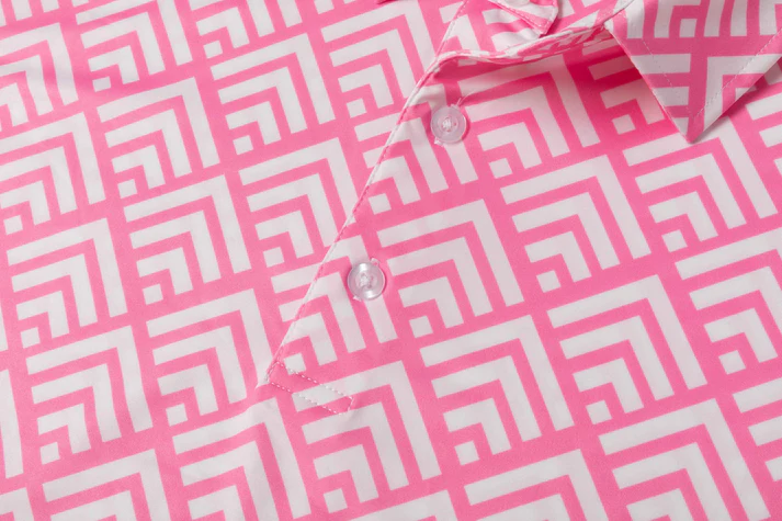 Pink Zigzag Polo Shirt - Antimicrobial Quick Dry Slim Fit for Ultimate Comfort
